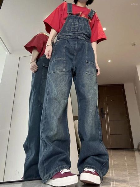 Frauen Jeans Labor Denim Frauen Overall Baggy Jean Jumpsuit Rompers Lady Solid Color Taschen Straight Female Hosentender lose Hosen T527