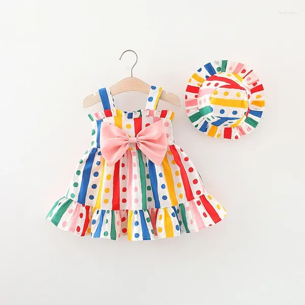 Vestidos de menina verão 2pcs/set colorido bebê festas de aniversário princesa vestido de noite bolinha pontão arco de arco roupas de 0 a 3 anos