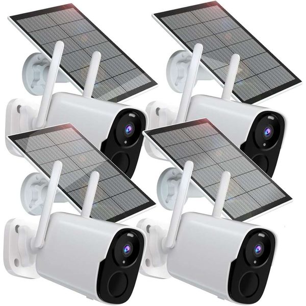 Rraycom Sistema di sicurezza della telecamera solare esterna con visione notturna a colori 2K, comunicazioni a due vie, riflettori, allarme, compatibile Alexa - Solar WiFi Monitoraggio della telecamera