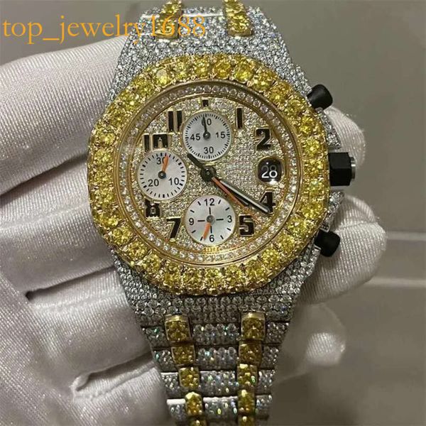 10A Дизайнерские часы Royal Sier Moissanite Gold Stones Pass Test Watch Diamonds версия Automatic ETA Движение Полное 2-тональное хронограф