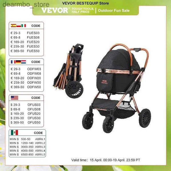 Transportador de cachorro Vevor 66 libras carrinho de estimação PET POPTABLE Puppy Stroller com freios transportador de cesta de storee para pequeno a médio a médio L49