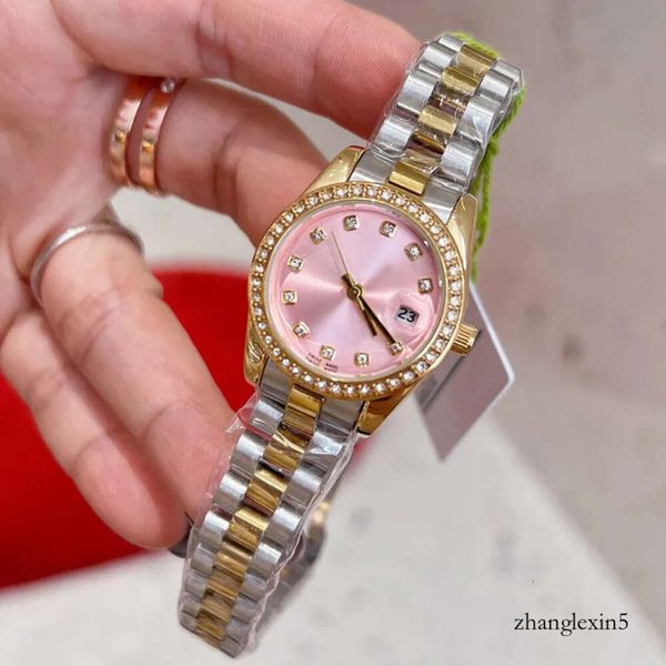 Gold Women Watch Top Brand Brand 28mm Designer Relógios Diamond Diamond Lady para Womens Valentine's Christmas Day Day Gift Banda de aço inoxidável CLO 5427568