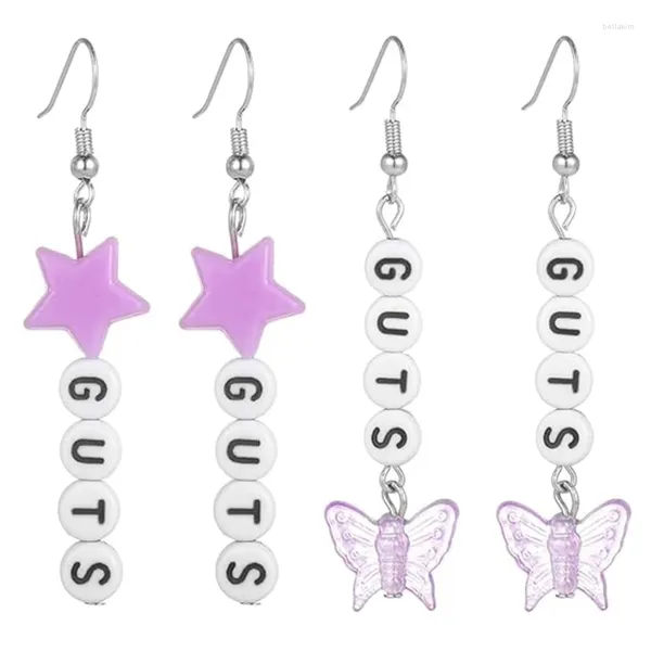 Brincos de bretas dangle estrela de letra acrílica/borboleta pingente de orelha pingente de moda Ears anéis decorações hxba