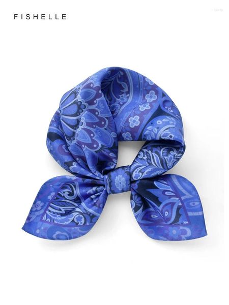 Sciarpe blu anacardi fiore stampato di seta naturale sciarpa piccola femmina quadrata primaverile autunno paisley hijab per uomini regali adulti