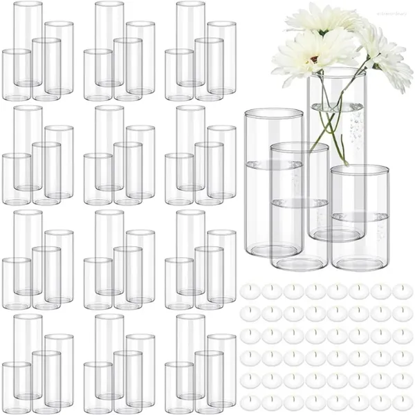 Vasos 48 PCs 4 Tamanhos Vaso do cilindro de vidro Round Round Clear para férias de casamento Centerpieces decoração de festas de frete
