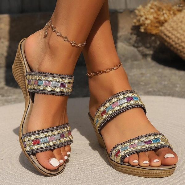Slippers Wedges Women Summer Summer Shoes Slides Sandies Sandals Outdoor Fashion Beach Aumente apartamentos Zapatos de Mujer