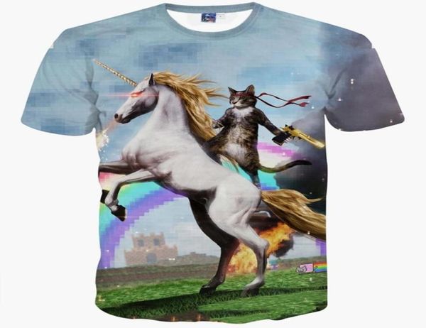 3D T Рубашки New Fashion Menwomen Tshirt 3D Print Cat Calier Riding Horse Смешная космическая галактика Tshirt Summer Tees7314405