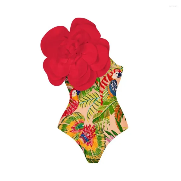 Frauen Badebekleidung 2024 Sexy 3d Blume ein Stück Vertusche Frauen Vintage Monokini Badeanzug Solid schwarzer Strandbekleidung Sommer Badeanzug Kleid