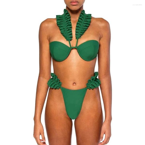 Damen Badebekleidung Mode sexy gekräuselte Bikini enge Verband Badeanzug Tanga Zwei Stücke Tankini Frauen Schwimmen Anzüge Patchwork