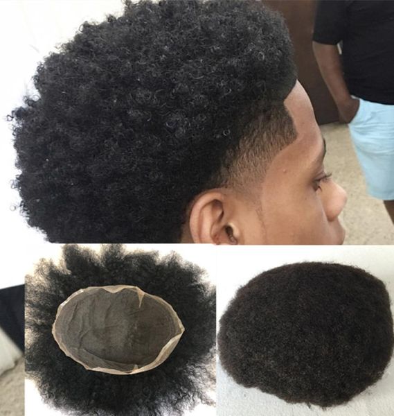Afro lockig Full Lace Herren Toupe Kinky Curly Human Hair Männer Perücken Ersatzsysteme Schweizer Spitzen Toupe für schwarze Männer Haarteil8170701