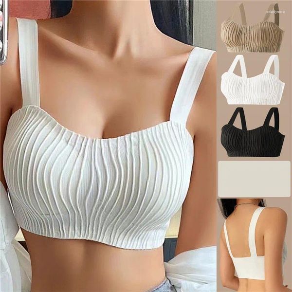 Bras 2024 Fashion Sexy Ripple Bra Camisole para mulheres Top Suspenders Top Tops Solid Crop Top à prova de choque Lingerie