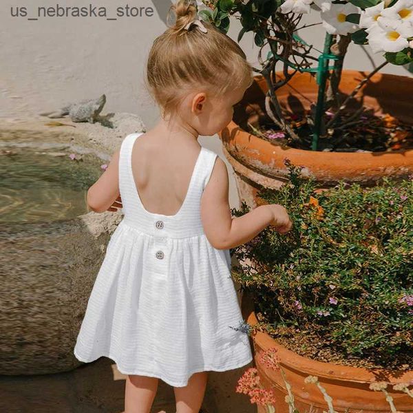 Abiti per ragazze ragazze abiti bianchi senza maniche di cotone testurizzati 2024 Summer New Toddler BAMBINA RAGAZZO ROUNT PULLA TACCHIO Abito per bambini TZ79 Q240418