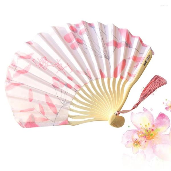 Dekorative Figuren japanische Klappventilators Sommergriff Tuch Hand Alte Vintage -Kühlung mit Quasten für Geschenke po decor ()