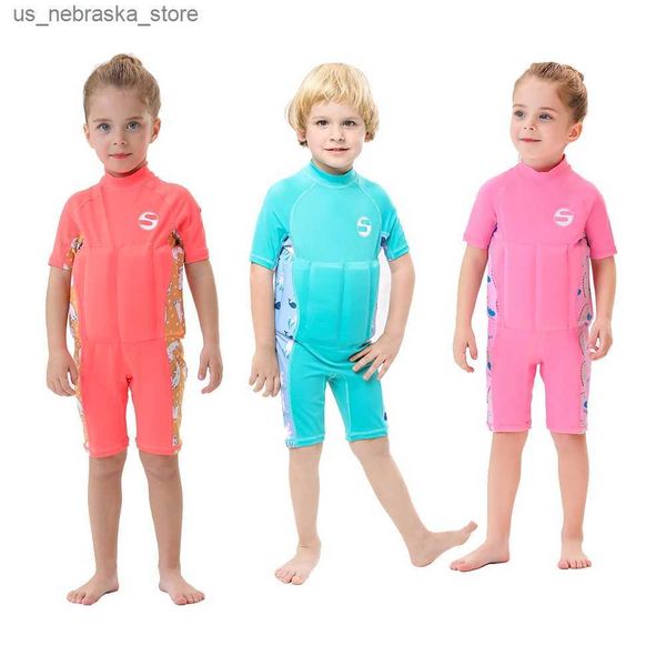 Costume da bagno gonfiabile per bambini con un pezzi con maniche corte per protezione solare di calore e asciugatura rapida per bambini integrati surf subacqueo Q240418