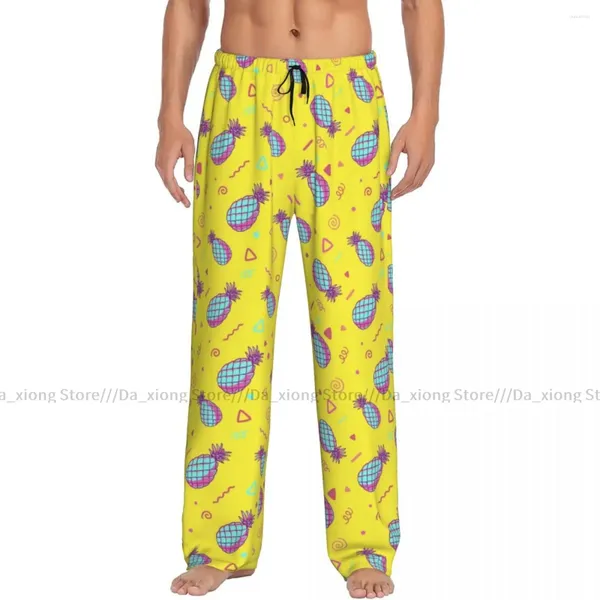 Erkekler Placowear Sıradan Pijama Uyku Pantolon Sarı Ananas Desen Salonu Gevşek Pantolon Rahat Nightwear