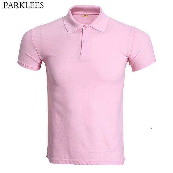 Mode rosa Kurzarm Polo -Shirt Männer Sommer Solid Farbe Homme Slim Fit atmungsaktiven Polos para hombre 240403