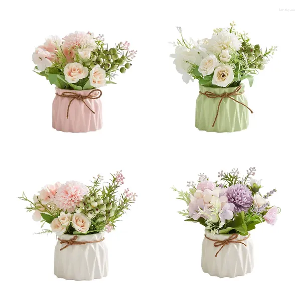 Flores decorativas Buquê de casamento artificial Fake Fake Ceramic Pot Range for Home Props Party Window Stage Ornings