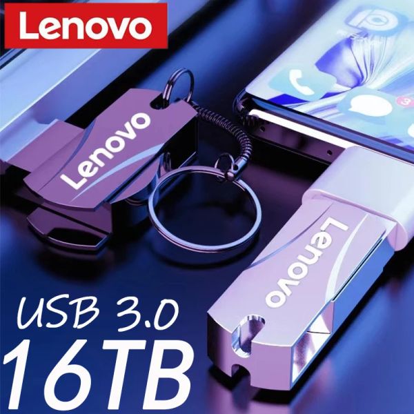 Adaptador Lenovo Metal 16TB U Disco flash Drive USB 3.0 Transferência de arquivo de alta velocidade 8 TB 4TB Capacidade Ultralarge Estilo mecânico à prova d'água