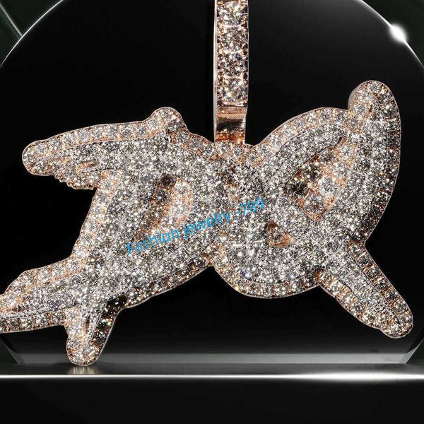 Calco VVS VVS Lab Moissanite Diamond Necklace Paperino ghiacciato Lettera hip hop Nome catena ciondoli uomini 18K Gioielli in oro