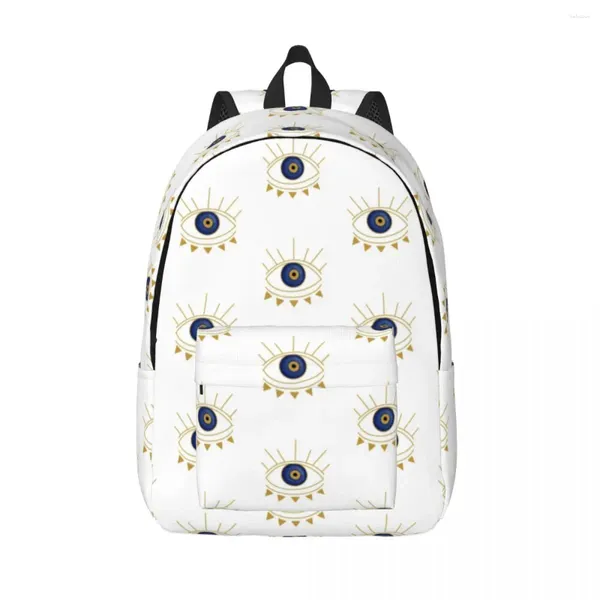 Backpack Gold Blue Blue Evil Eye Hamsa Canvas Mochilas para meninos Lucky Charm Amulet School College Travel Bags Bookbag Cits de 15 polegadas laptop de 15 polegadas