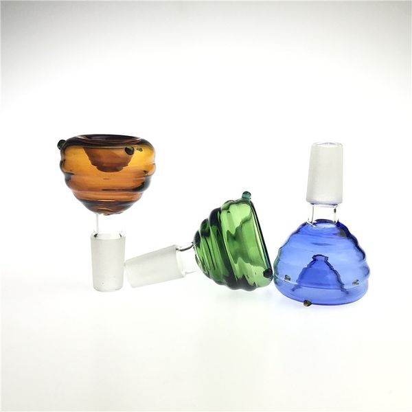 14 mm männliche Glasschüssel mit dickem Pyrex weiß grün blau braun bunten farbenfrohen Gewinde Gyroscope Style Glas Wasser Raucher Bongschalen