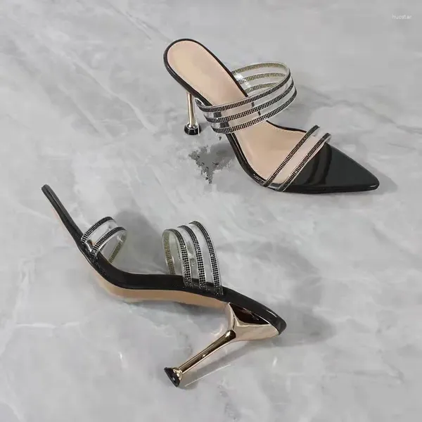 Terlik Şeffaf Stiletto Peri Sandalet ile Yaz Sequins All-Match Açık parmaklı moda yüksek topuklu kadın ayakkabılar seksi