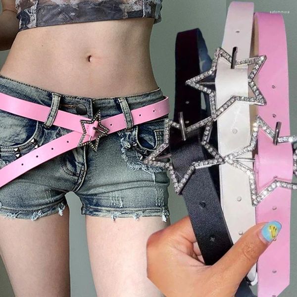 Cintos Y2K estrela para mulheres picantes garotas rosa cinturão branco jeans de couro pu.