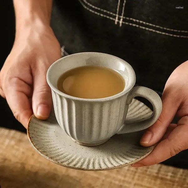 Canecas japonesas retrô de capa de café conjunto de caneca de chá de chá vertical drinques de cerâmica Drinkwares de cozinha de cozinha
