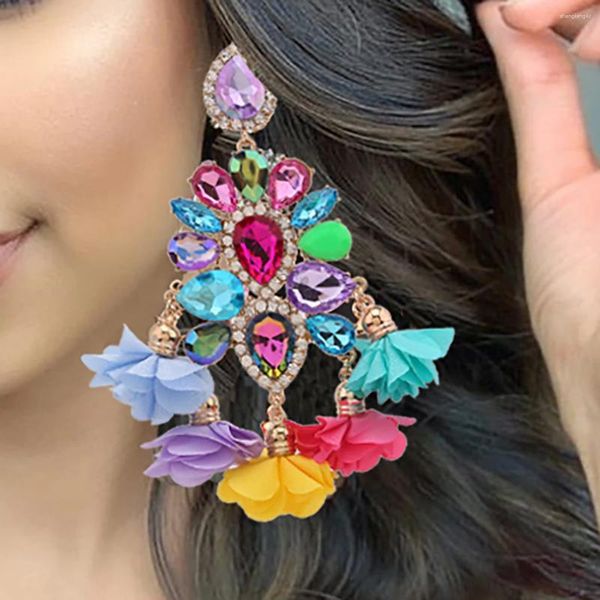 Dangle Ohrringe Farbe Indien für Frauen Strasssteine ​​Anhänger Blume Quasten Ohrring Mode Schmuck Geschenke