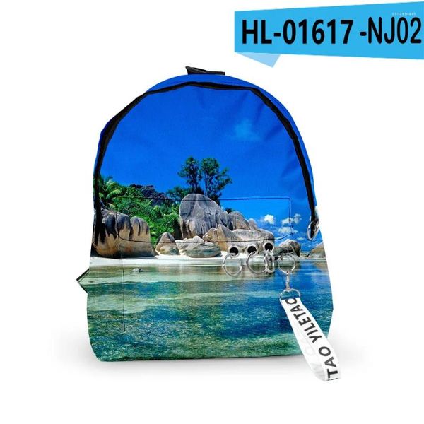 Rucksack Harajuku Sommer -Landschaftstasche süße kleine Reisetaschen 3D -Druck Oxford wasserdichte Schlüsselketten Notebook -Rucksäcke