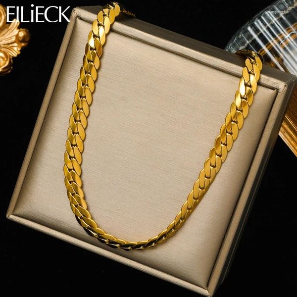 Correntes Eilieck 316l Aço inoxidável colar de cor dourada de ouro plana para mulheres Gardaça de jóias de jóias Presente de aniversário