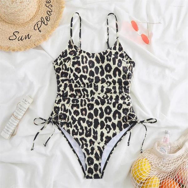 Frauen Badebekleidung Leoparden Bikini Drawess Faltenbadeanzug Tropischer Y2K -Trend Monokini Brasilianer sexy Frauen Urlaubsstrand Badeanzug