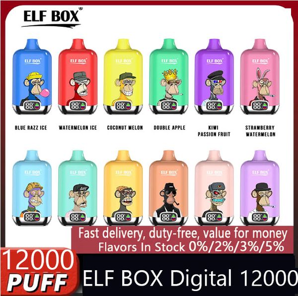 Elf Box Digital 12000 sfera per vaporizzazione usa e getta 12 sapori Sfugo 12k E sigaretta da 500 mAh batteria ricaricabile pre -piegata da 25 ml di cartuccia 2% 5% vape a vaporizza