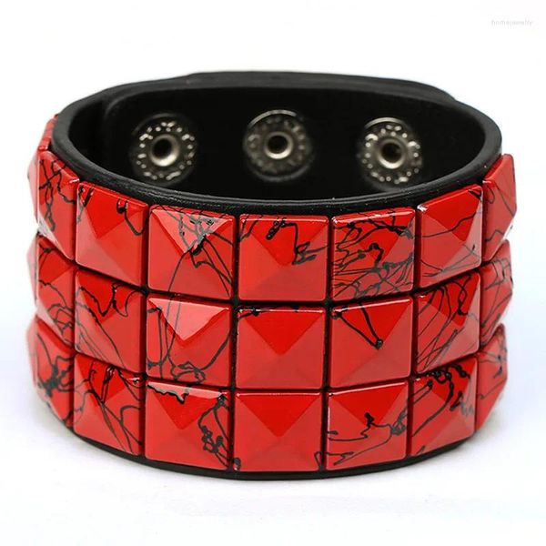 Bracelets de link 2024 Red Punk Leather Square Bracelelet Jóias de pulseira para homens Presente