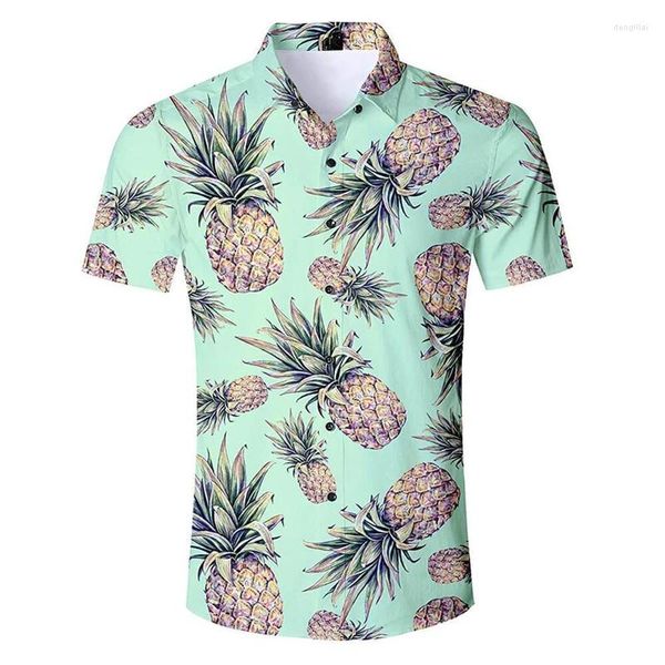 Camicie casual maschile unisex hawaiano frutto hawaiano 3d ananas anguria per ananas 2024 divertenti maniche corte estive top moda