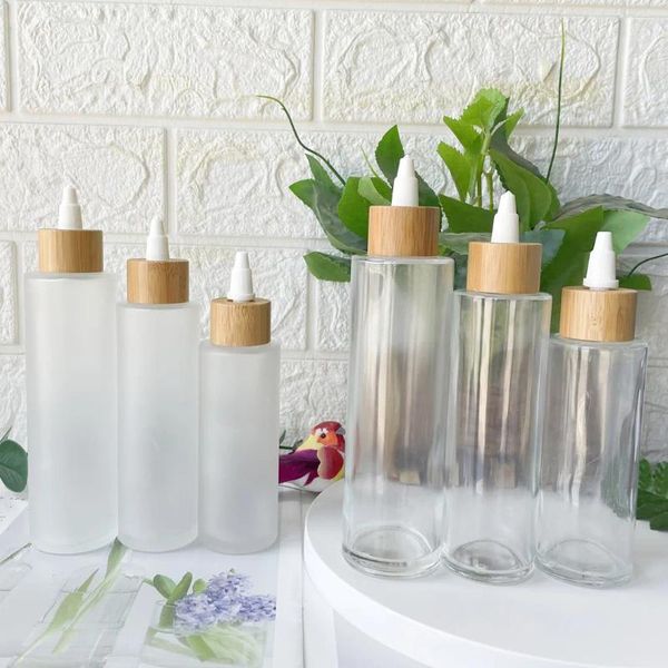 Garrafas de armazenamento 100/120/150ml de líquido de vidro dispensação com tampa de bambu Twist Twist para tinta de condimento Bels Oils molhos de cozinha doméstica