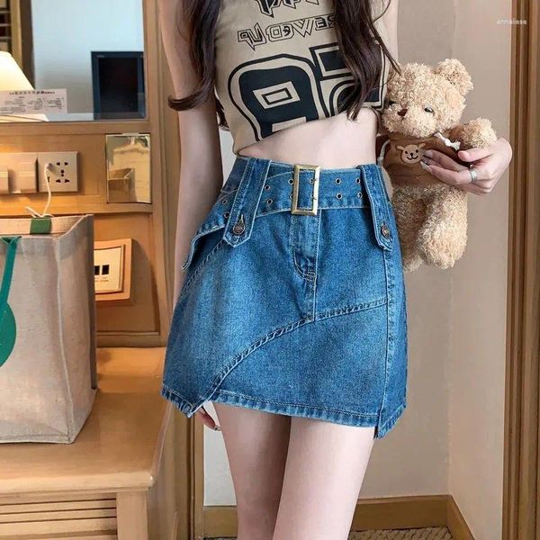 Kadınlar Kot Kore moda y2k seksi kızlar retro denim mini etek kadınlar yaz büyük boyutlu kısa yüksek highwaist slimfit sarma kalça alineskirt