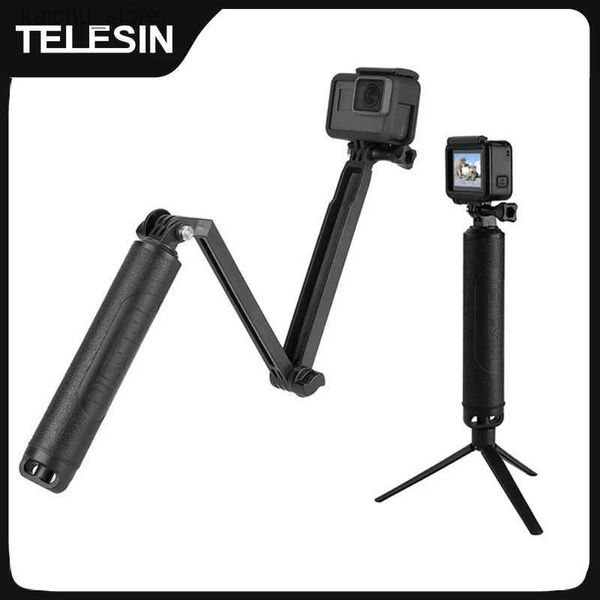 Selfie Monopods Telesin 3 Way Grip Selfie Selfie Stick Tripé Monopod Flutuante Mão para Herói GoPro 12 11 10 9 8 7 6 Insta360 Ação OSMO 2 Y240418