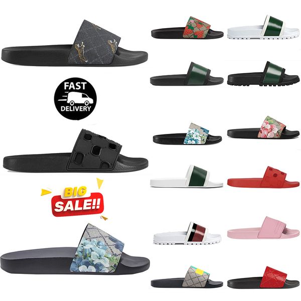 Designer desliza para homens chinelos de verão sandálias de praia plana sapatos de borracha ladra chinelos estampas de animais florais listrados