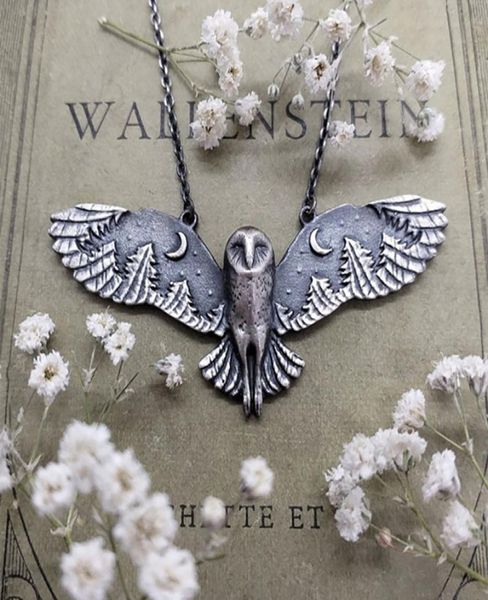 Forest Whisper 925 Sterling Silver Retro requintado Moda Owl Lua Colar mulheres Charm Acessórios de joias de festa do presente6061916