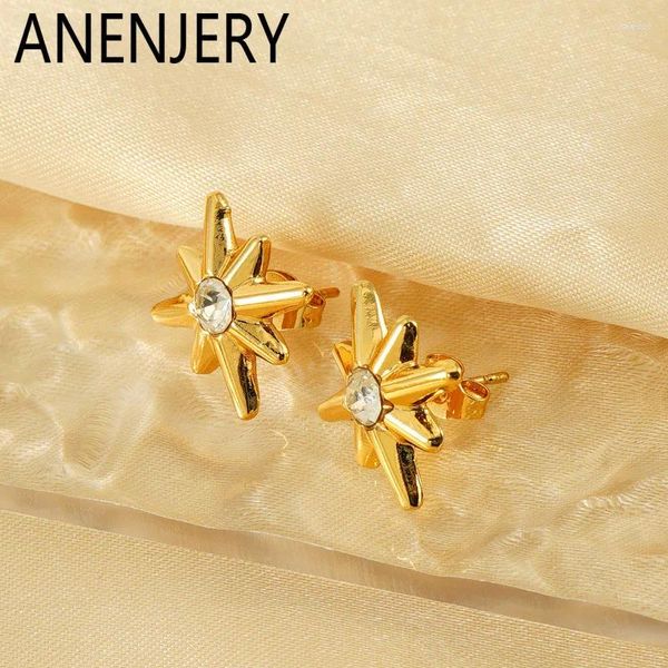 Orecchini a pennagliera Anenjery 316L in acciaio inossidabile stella zircone bianco per donne Personalità della moda Gioielli Accessorio all'ingrosso