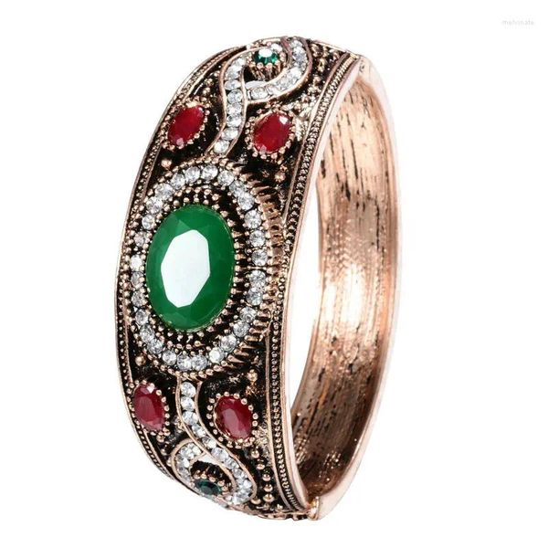 Bangle requintada e étnica resina turca Flor Sintrocolagem Mulheres Mão Mão Vintage Bulbões de cor dourada oval jóias de manguito aberto