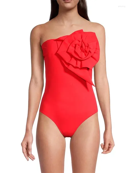 Moda de banho feminina Moda de cor sólida rosa sem alças Folida One Formulário Sexy Viagens de Viagem de Viagem de Viagem de Viagem Biquíni 2024 Mulheres Praia