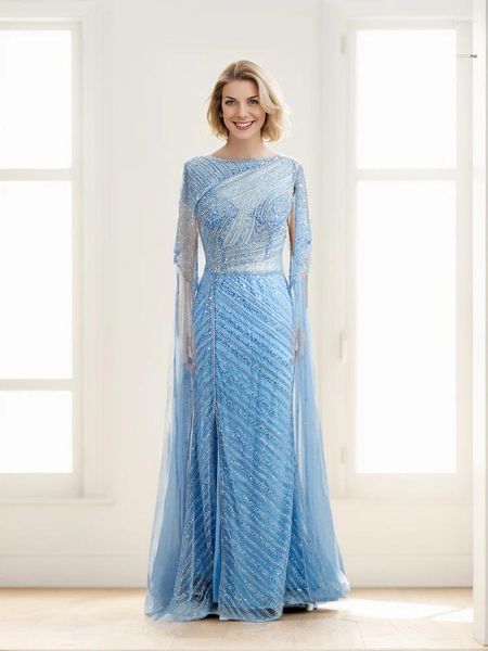 Lässige Kleider Frauen Luxus eleganter Abend Blinking Perlen Cape Sleeves Plus Größe für Prom Hochzeitsfeier