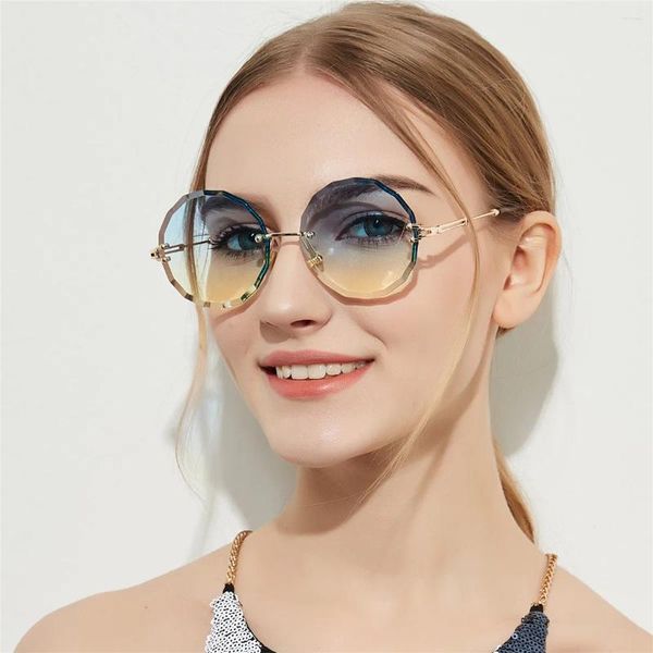 Sonnenbrille runde Form Damen Randless Cut Edge Anti-Blend-Sonnenbrille für Frauen Vintage Retro