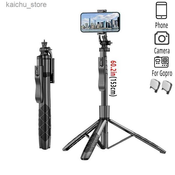 Selfie Monopods 153cm Wireless Selfie Stick Tripé com Mini Mini portátil Stand Stand Interface 1/4 parafuso para Smartphone de Câmera Y240418