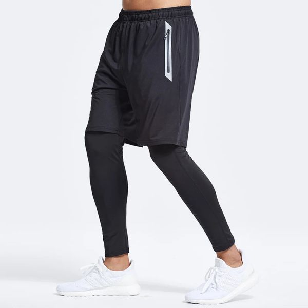 Pantaloni a due pezzi leggings a compressione pantaloni palestra allenamento di fitness pantaloncini+leggings pantaloni uomini palestra traspirante pantaloni da corsa