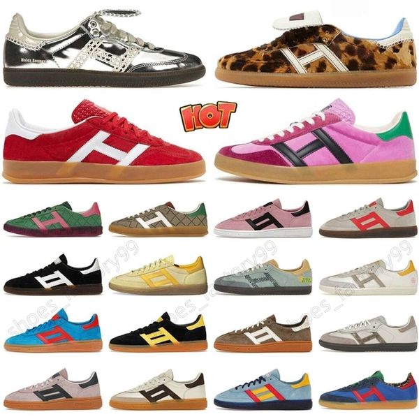 Wales Bonner Leopard Print Silber Metallic Special Designer Schuhe Sambaas Männer Frauen Sporty und Rich Pink Velvet Cloud Handball Herren Schuhsport -Turnschuhe Trainer