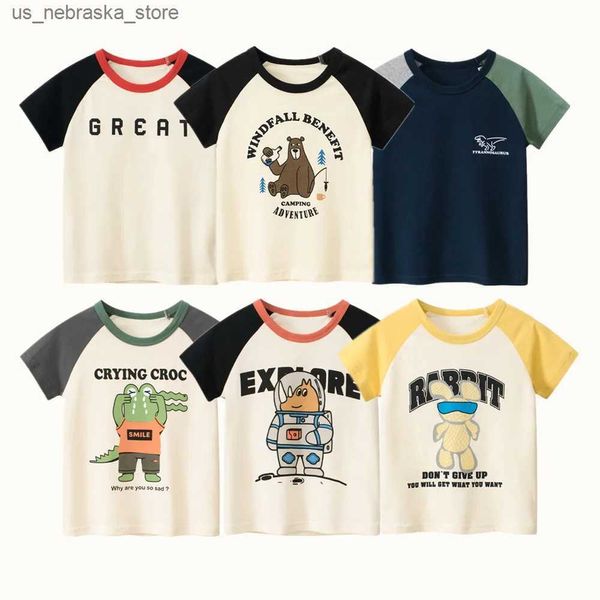 T-shirts 2024 Childrens T-shirt Boys 100% algodão urso de algodão Crocodilo Astro Cartoon Casual Sports Casual Sports Top Q240418