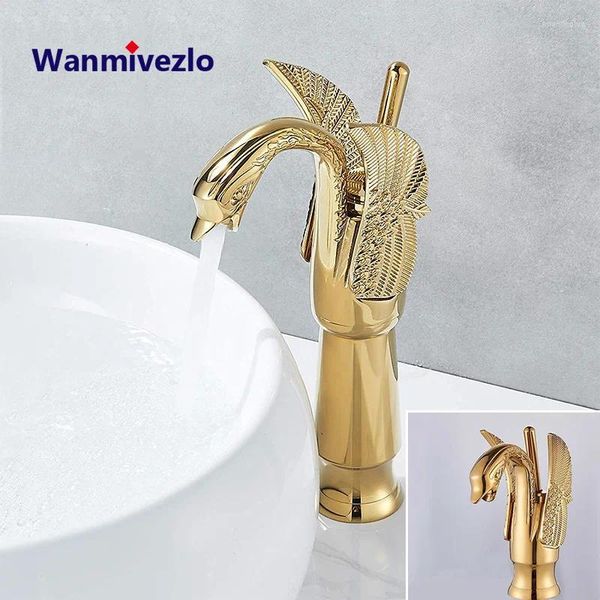 Banyo Lavabo Muslukları Altın Kuğu Havza Musluğu Tek Tığ Tezgahı Tezgah Mikser Musluk Desk Montajlı Pirinç Soğuk Su Krom